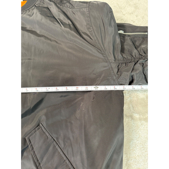 H&M Oversized Black Bomber Jacket Orange Lining Womens Size L - Picture 4 of 7